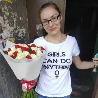 51 троянда мікс червоно-біла 50 см