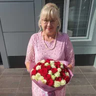 51 троянда мікс червоно-біла 50 см